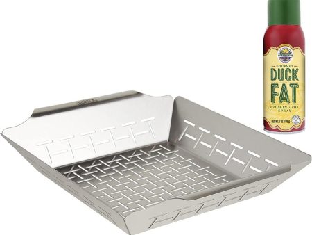 Weber Deluxe Stainless Steel Grilling Basket Large with Spray Cooking Oil Supply