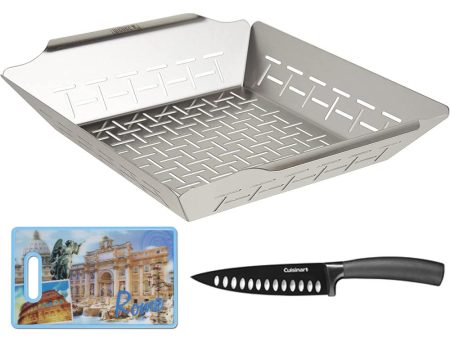 Weber Deluxe Stainless Steel Grilling Basket Large with Knife and Cutting Board Fashion