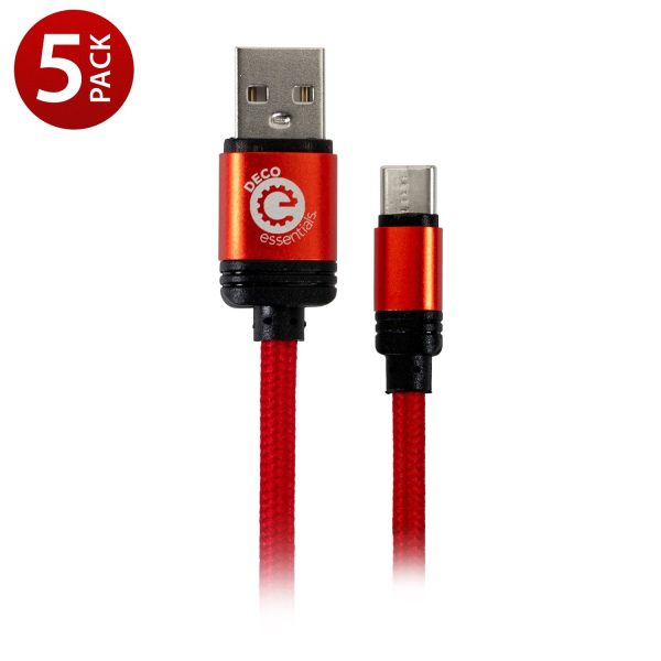 Deco Essentials 6FT USB Type-C Charge & Sync Cable | Transfer Speeds Up to 480Mbps (5-Pack) Fashion