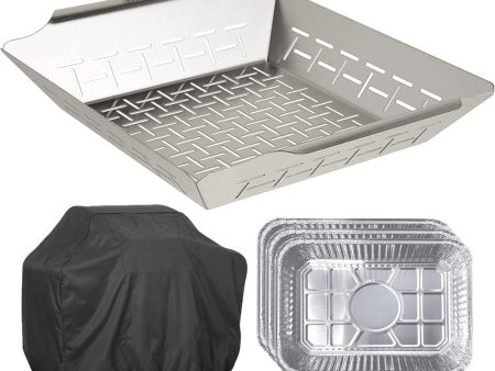 Weber Deluxe Stainless Steel Grilling Basket Large with Grill Cover & Drip Pans Sale