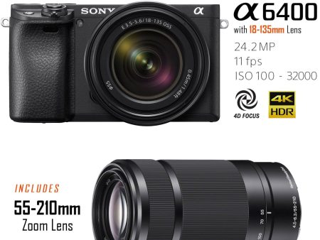 Sony a6400 Mirrorless APS-C Camera with 18-135mm and 55-210mm Zoom Lens (ILCE-6400M) on Sale