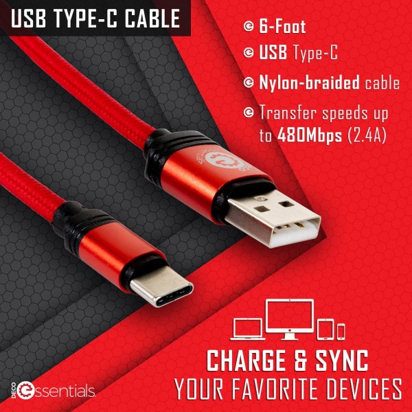 Deco Essentials 6FT USB Type-C Charge & Sync Cable | Transfer Speeds Up to 480Mbps (5-Pack) Fashion