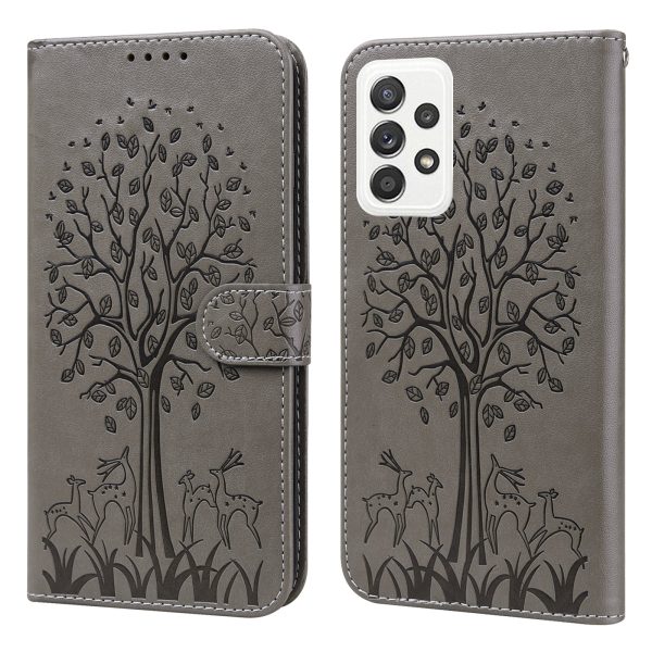 Tree and Deer Imprinted Leather Wallet Stand Phone Case with Double-sided Magnetic Clasp for Samsung Galaxy A52 5G A52 4G A52s 5G For Discount