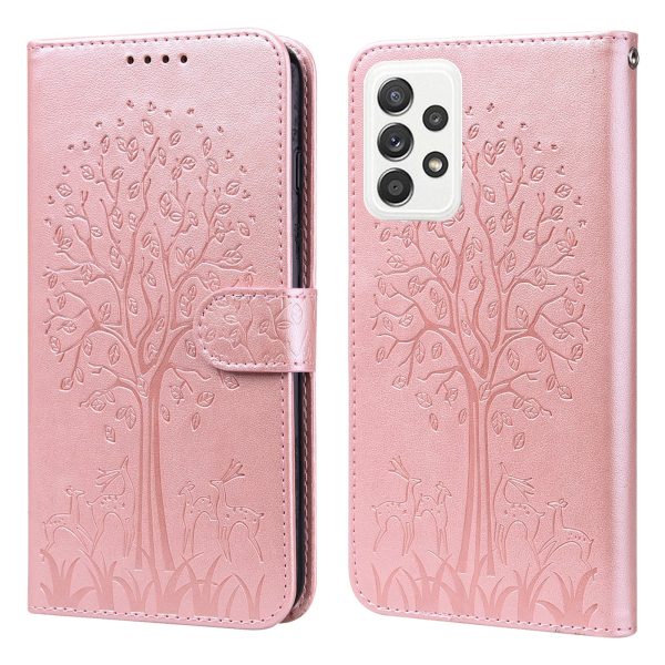 Tree and Deer Imprinted Leather Wallet Stand Phone Case with Double-sided Magnetic Clasp for Samsung Galaxy A52 5G A52 4G A52s 5G For Discount