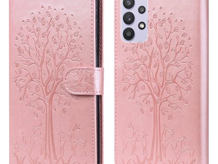 Imprinted Tree Deer Leather Wallet Stand Case Phone Cover Shell for Samsung Galaxy A32 5G   M32 5G Discount