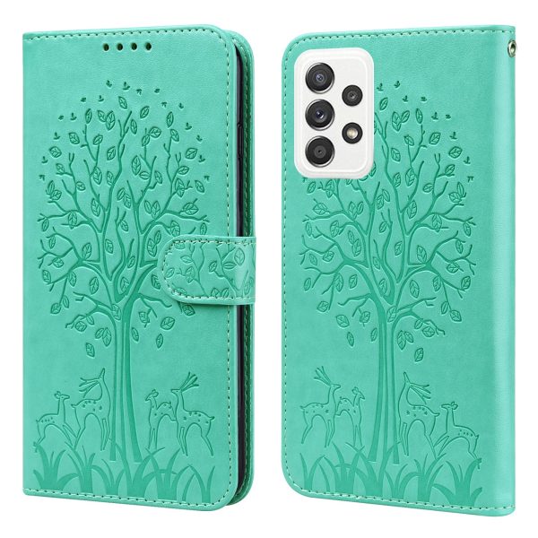 Tree and Deer Imprinted Leather Wallet Stand Phone Case with Double-sided Magnetic Clasp for Samsung Galaxy A52 5G A52 4G A52s 5G For Discount