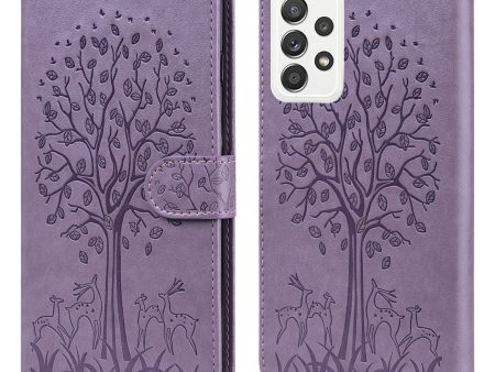 Tree and Deer Imprinted Leather Wallet Stand Phone Case with Double-sided Magnetic Clasp for Samsung Galaxy A52 5G A52 4G A52s 5G For Discount