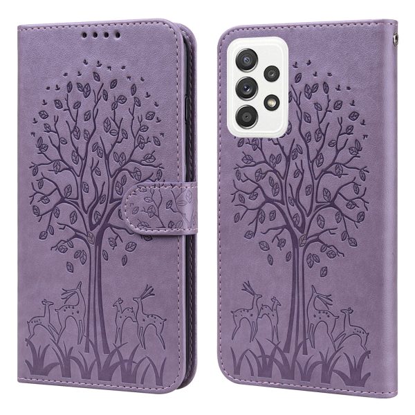 Tree and Deer Imprinted Leather Wallet Stand Phone Case with Double-sided Magnetic Clasp for Samsung Galaxy A52 5G A52 4G A52s 5G For Discount