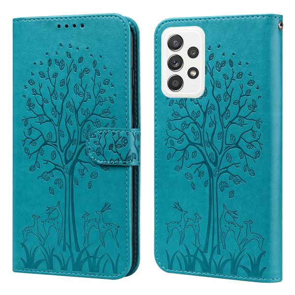 Tree and Deer Imprinted Leather Wallet Stand Phone Case with Double-sided Magnetic Clasp for Samsung Galaxy A52 5G A52 4G A52s 5G For Discount