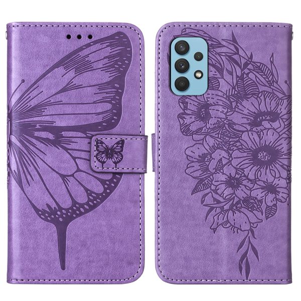 Imprint Butterfly Leather Wallet Stand Case Protective Shell for Samsung Galaxy A32 4G (EU Version) Online Hot Sale