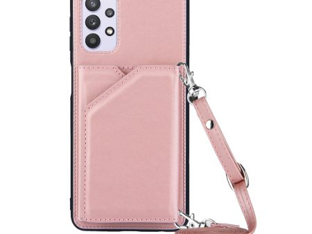 Stand Card Holder Glossy Leather TPU Case for Samsung Galaxy A32 5G M32 5G with Shoulder Strap Discount