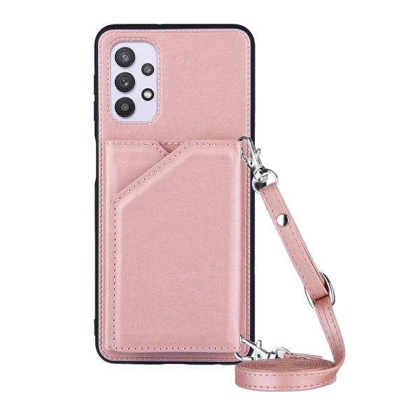 Stand Card Holder Glossy Leather TPU Case for Samsung Galaxy A32 5G M32 5G with Shoulder Strap Discount