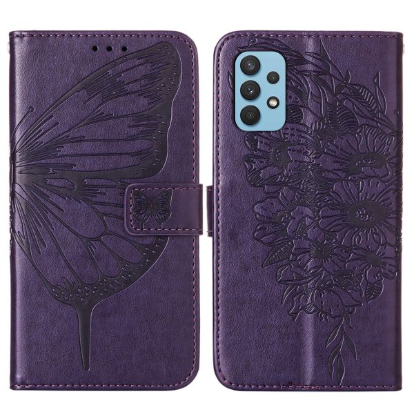 Imprint Butterfly Leather Wallet Stand Case Protective Shell for Samsung Galaxy A32 4G (EU Version) Online Hot Sale