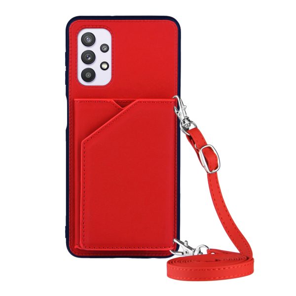 Stand Card Holder Glossy Leather TPU Case for Samsung Galaxy A32 5G M32 5G with Shoulder Strap Discount