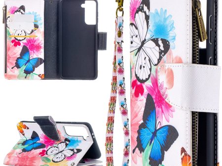 BF03 Pattern Printing Leather Phone Shell with Zipper Pocket Wallet for Samsung Galaxy S21 5G S21 4G For Cheap