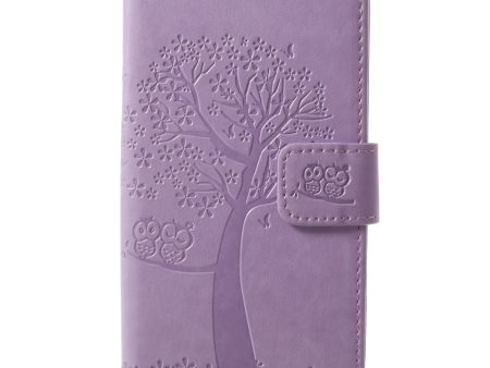 For Samsung Galaxy S9 G960 Imprint Tree Owl Wallet PU Leather Mobile Case with Lanyard on Sale